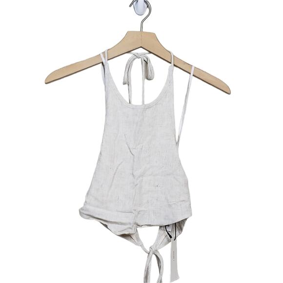 Sovere Womens Small Retold Hankey Hem Linen Blend Halter Top Tan NEW - Picture 2 of 8